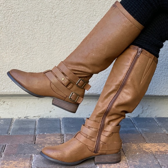 Distressed Cognac Burnished Toe Knee High l Boots - Picture 5 of 8